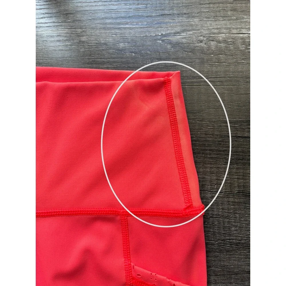 Aerie Neon Coral‎ Eyelet Pocket Bike Shorts S High Rise Athletic Summer *FLAW*